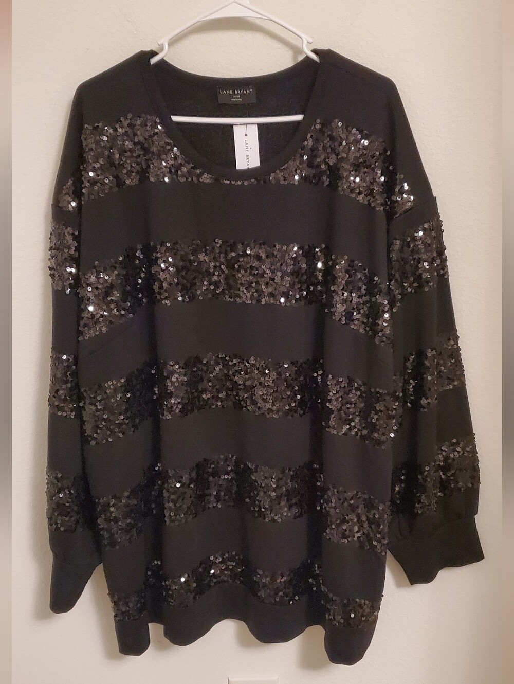Lane Bryant Black Sequined Stripe Pullover Sweater Size 26/28 Festive Holiday